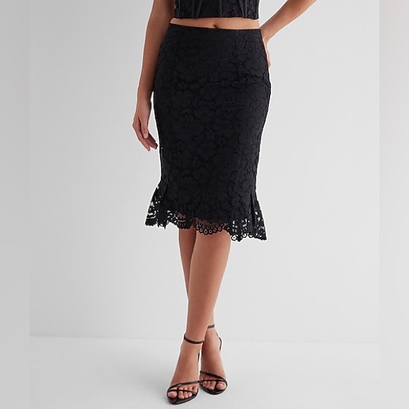 Express Black Lace Pencil Midi Skirt Size 6 - Picture 1 of 16